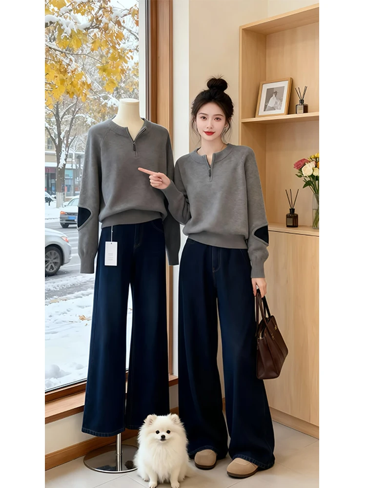 

Вязаная базовая кофта Color Blo для женщин: весна-осень-зима, на молнии, с длинным рукавом, для ношения под одеждой, повседневная, свободного кроя, дышащая, топ