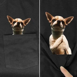 CLOOCL Chihuahua Cotton T-Shirts Animal Dogs Double Middle Finger Printed Pocket T-shirt Women Clothing Short Sleeve Tees