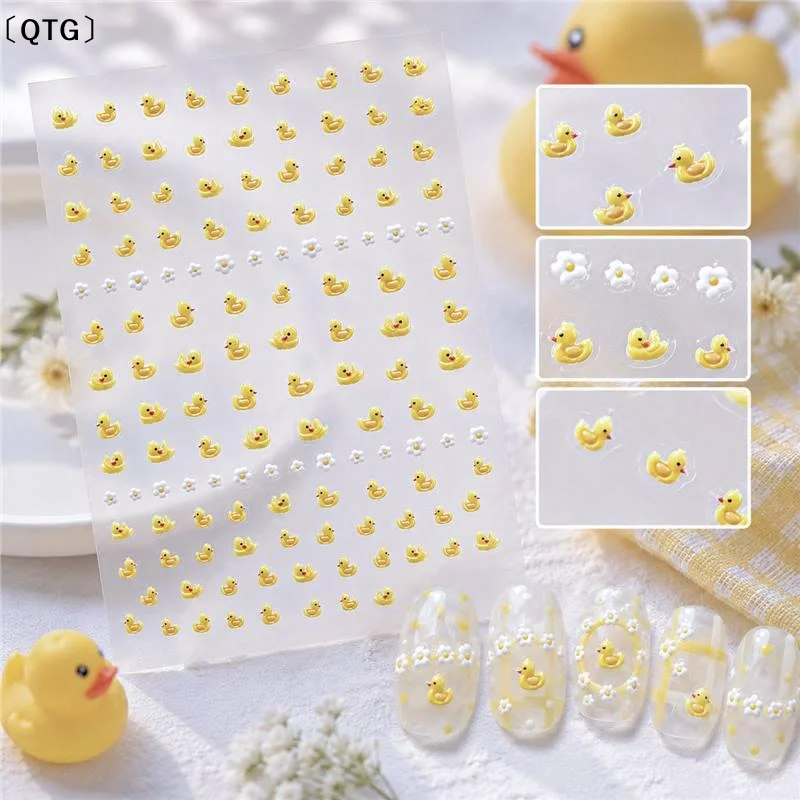 〔QTG〕3D Cartoon Nail Art Stickers With Cute Crab Duck Starfish Designs Self Adhesive For Home DIY And Professional Salon Use