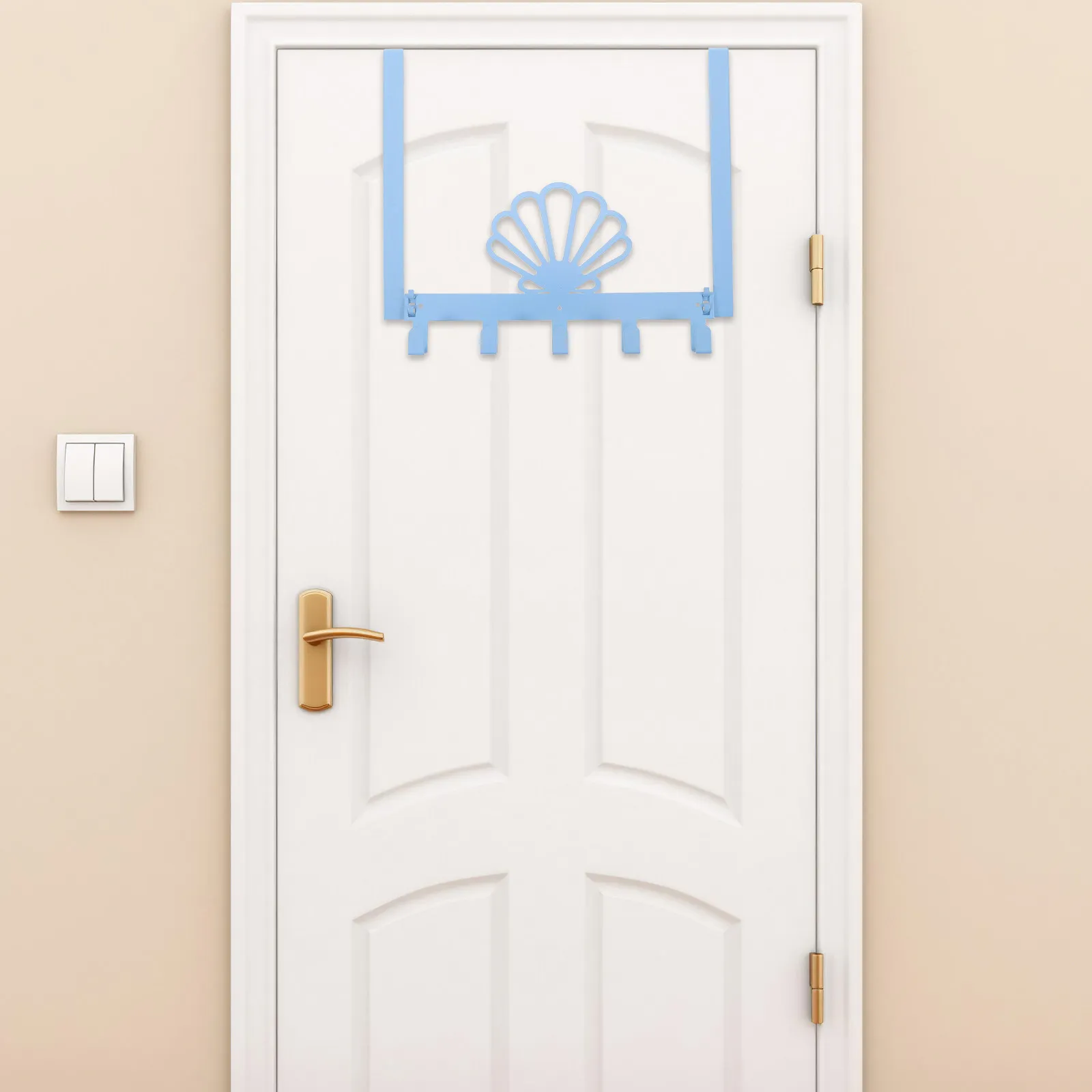 5 Hook Over The Door Seashell Wall Mount Hanger Coastal Nautical Bathroom Towel Coat Cloth Keychain Rack Seaside Decor