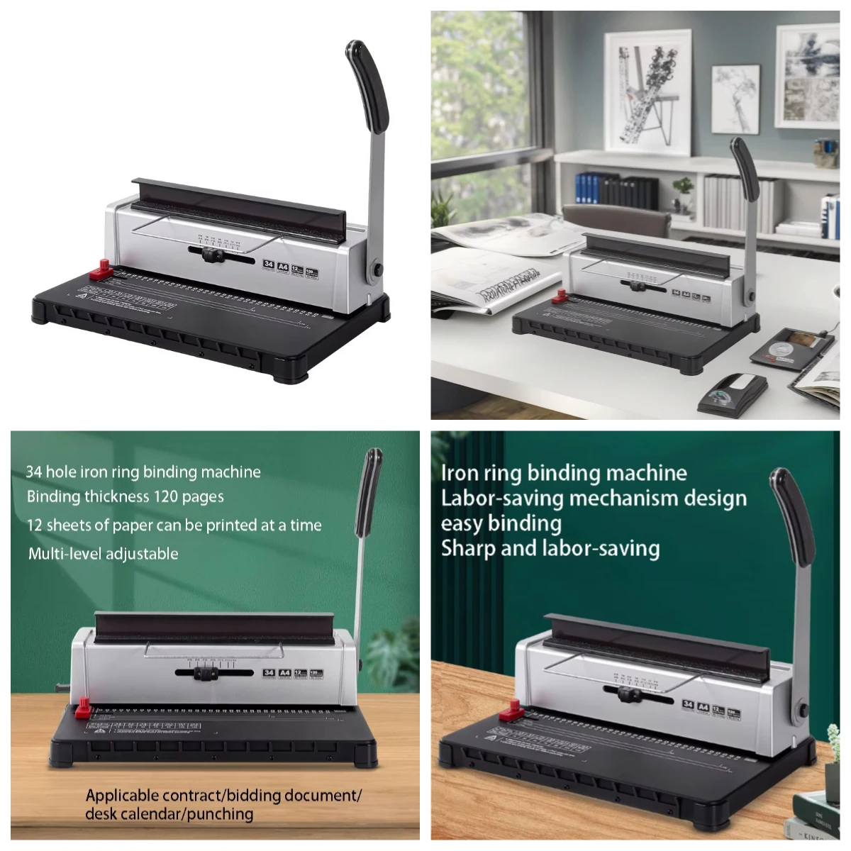 

WJW Punching and Binding Machine Double Coil Desk Calendar Punching Machine 34 Holes Iron Ring Binding Machine