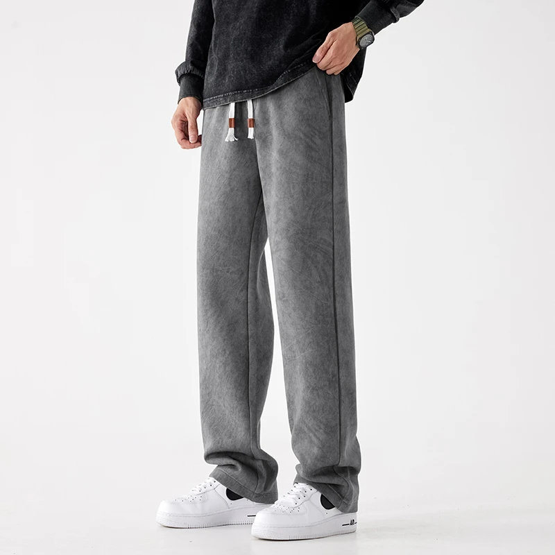 New Autumn Men's Cotton Knit Straight Leg Casual Pants with Drawstring Waistband - Three Colors Available