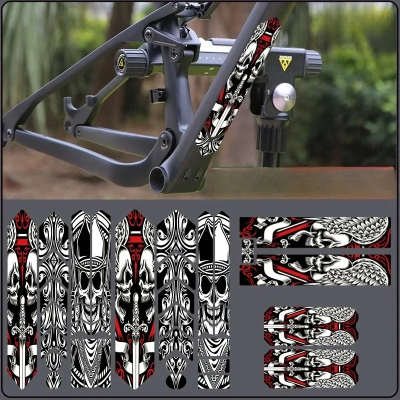 1Set Skull Sword Wing MTB Frame Protector Vinyl Stickers Thick Scratch Resistant Waterproof Bike Mod Decals