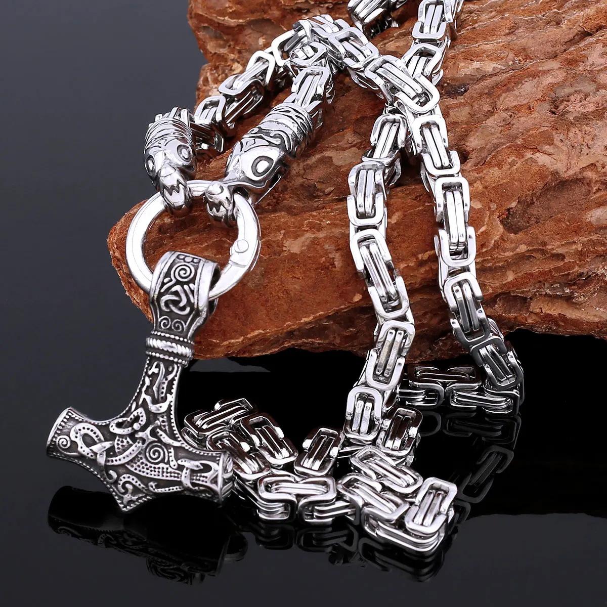 

Original Stainless Steel Viking Animal Street Tail Snake Thor's Hammer Necklace Nordic Men's Never Fade Amulet Jewelry Gift