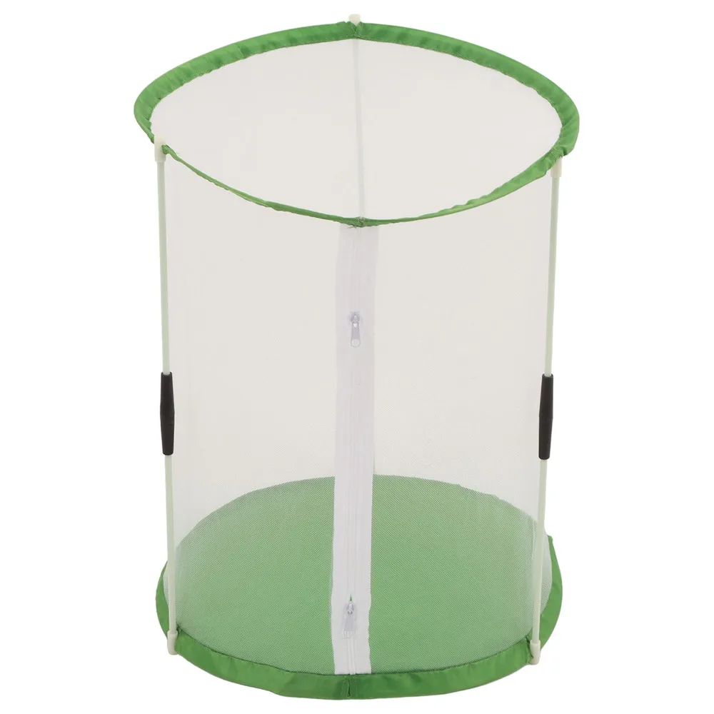 Transparent Mesh Butterfly Habitat Cage Collapsible Design Zipper Closure Observation Cage White with Green Cylindrical Shape