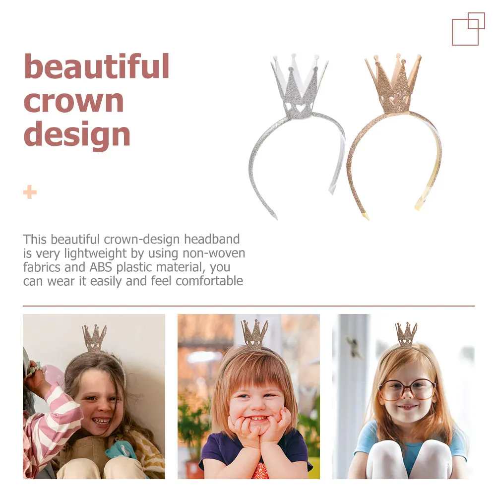 

2pcs Crown-Design Glitter Headbands Three-Dimensional 'S Hair Accessories For Birthday Party Costume