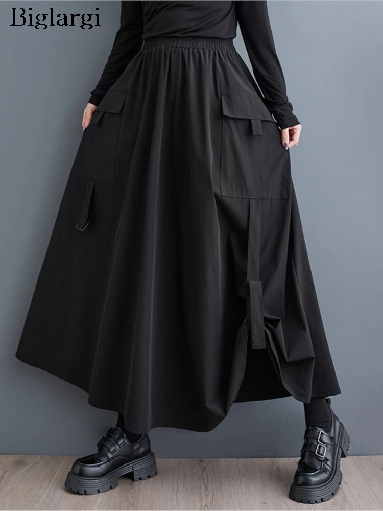 

Autumn Elastic High Waist Long A-Line Irregular Skirt Women Loose Pleated Fashion Ladies Skirts Casual Oversized Woman Skirts