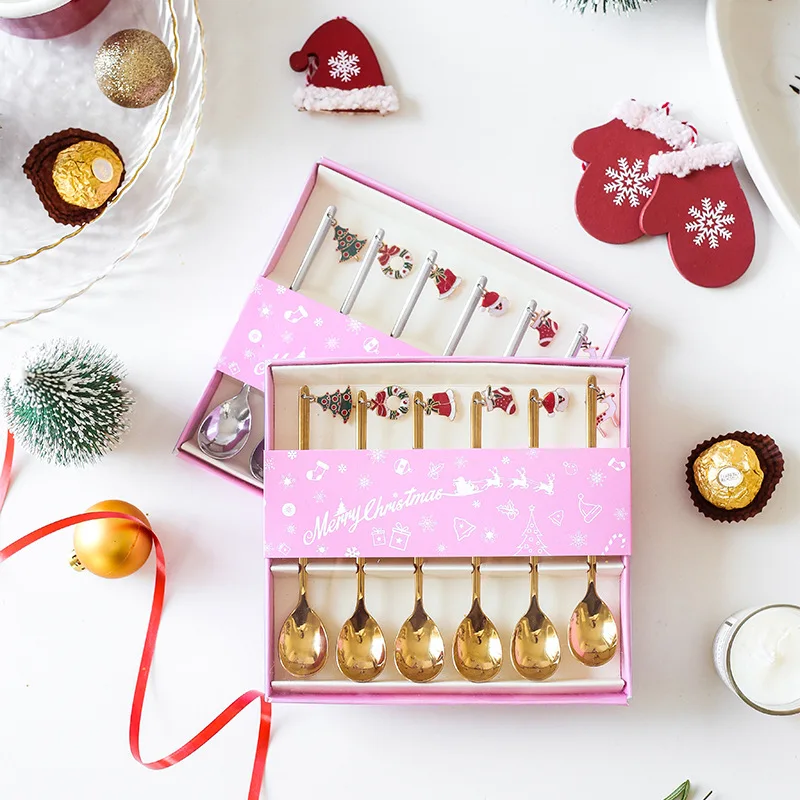 

6pcs Christmas Stainless Steel Coffee Spoon Set Dessert Tea Spoon New Year Party Home Table Decor Christmas Spoon Navidad Gift