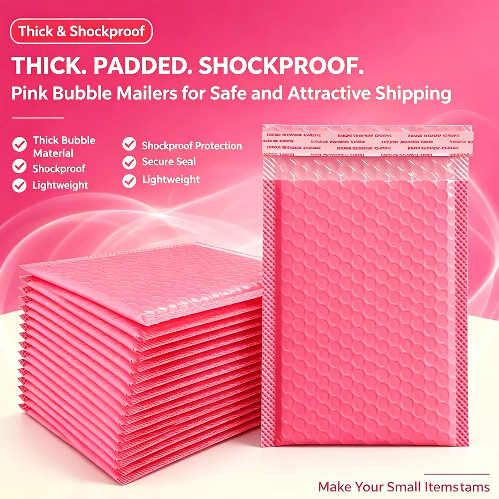 10/20/50Pcs Pink Poly Bubble Mailers Self‑Seal Padded Envelopes Waterproof Shockproof Bags Shipping Pouches for Gift Packaging
