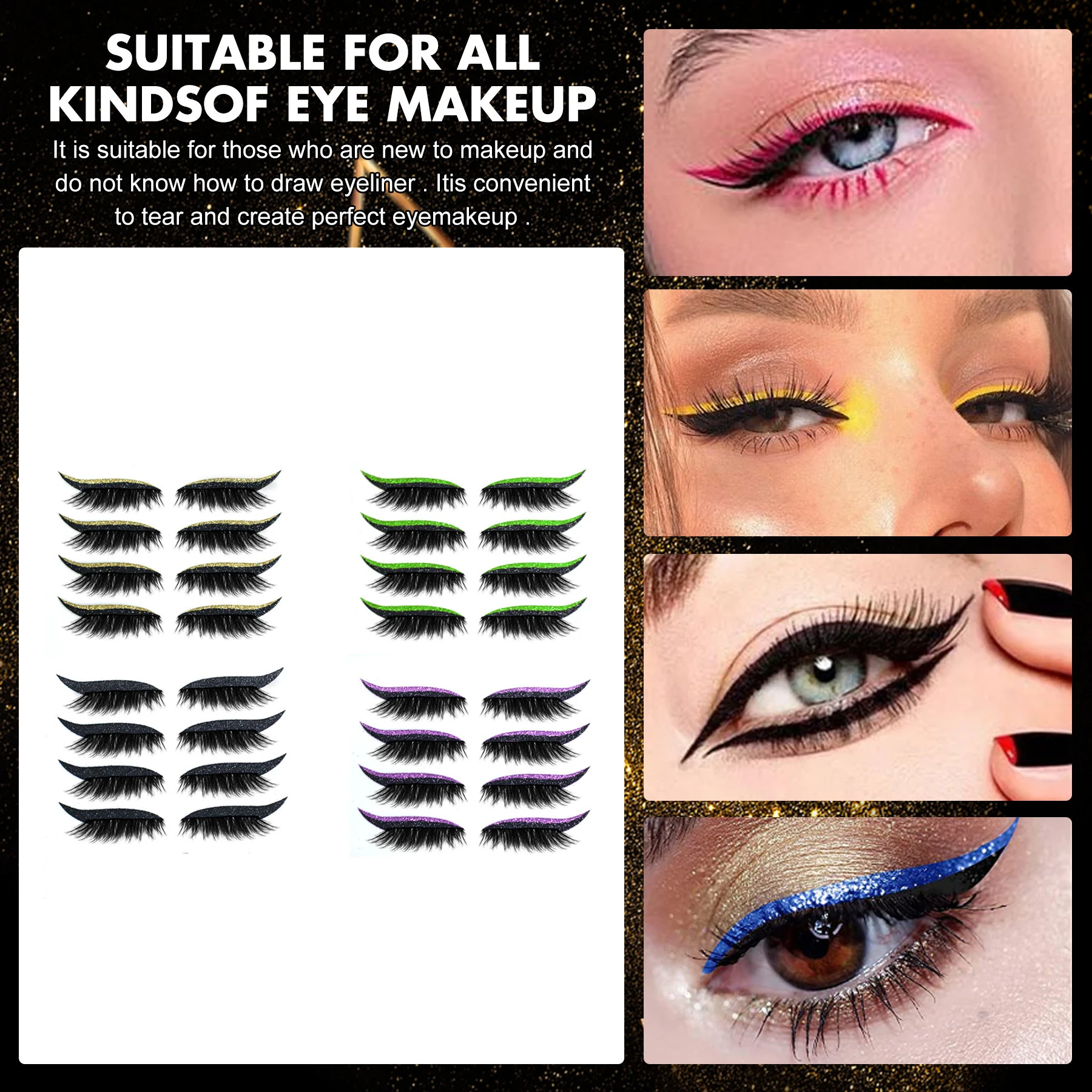 4Pairs Eyeliner Eye Shadow Patches Self Adhesive 4 Colors Sparkling Powder Eye Makeup Patches Beauty Tools For Women