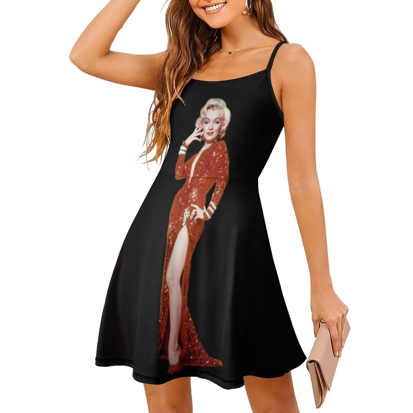 مارلين مونرو: فستان كلاسيكي بطباعة إعلانية على شكل قلب فستان أنيق للحفلات الصيفية للنساء مارلين مارلين #3