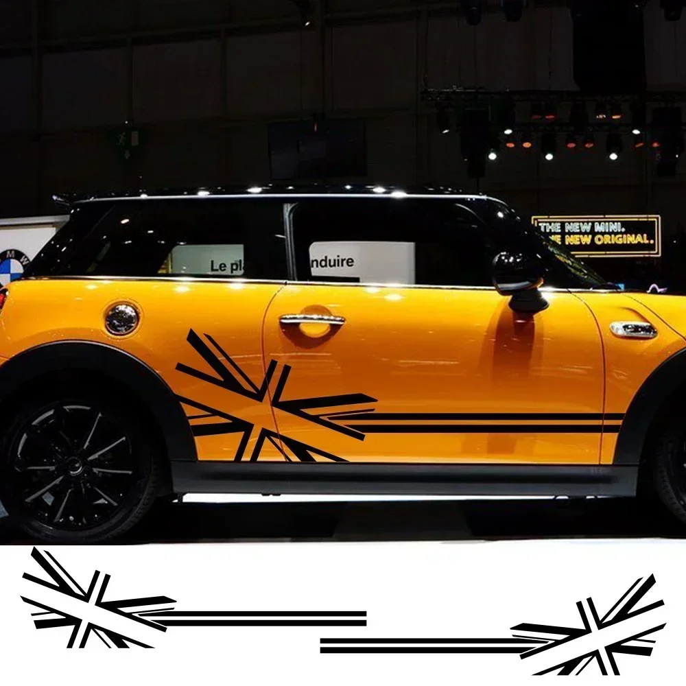 

Наклейки на автомобиль 2021 года в стиле флага для Mini Cooper R56 R57 R58 R50 R52 R53 R59 R61 R60 F60 F55 F56 F54, боковые полосы, аксессуары, 2 шт.