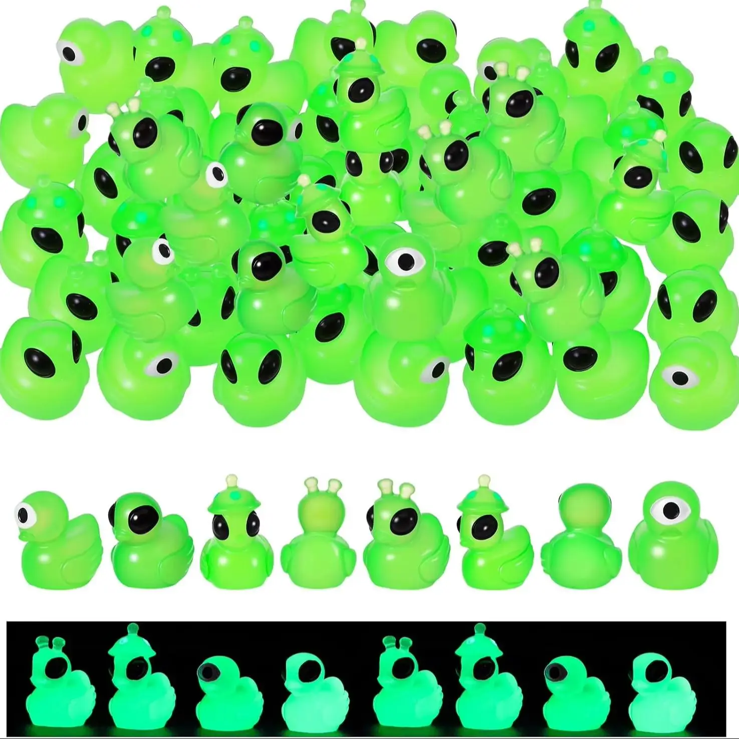 24 Stück Mini-Alien-Enten, die im Dunkeln leuchten, grüne Harzfiguren – Detail 1