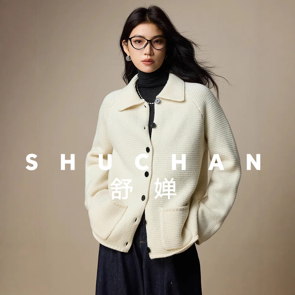 

Свитер из шерсти Merino 100, женское осенне-зимнее пальто, новинка 2025 года, женский простой вязаный кардиган с длинными рукавами