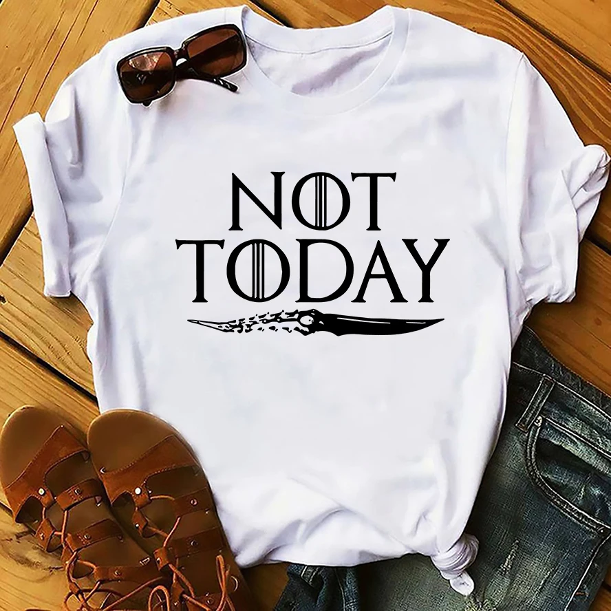 Game of Thrones Not Today Quote T‑Shirt Unisex Short Sleeve Vintage Print Casual Harajuku Streetwear Summer Cotton Tees Tops