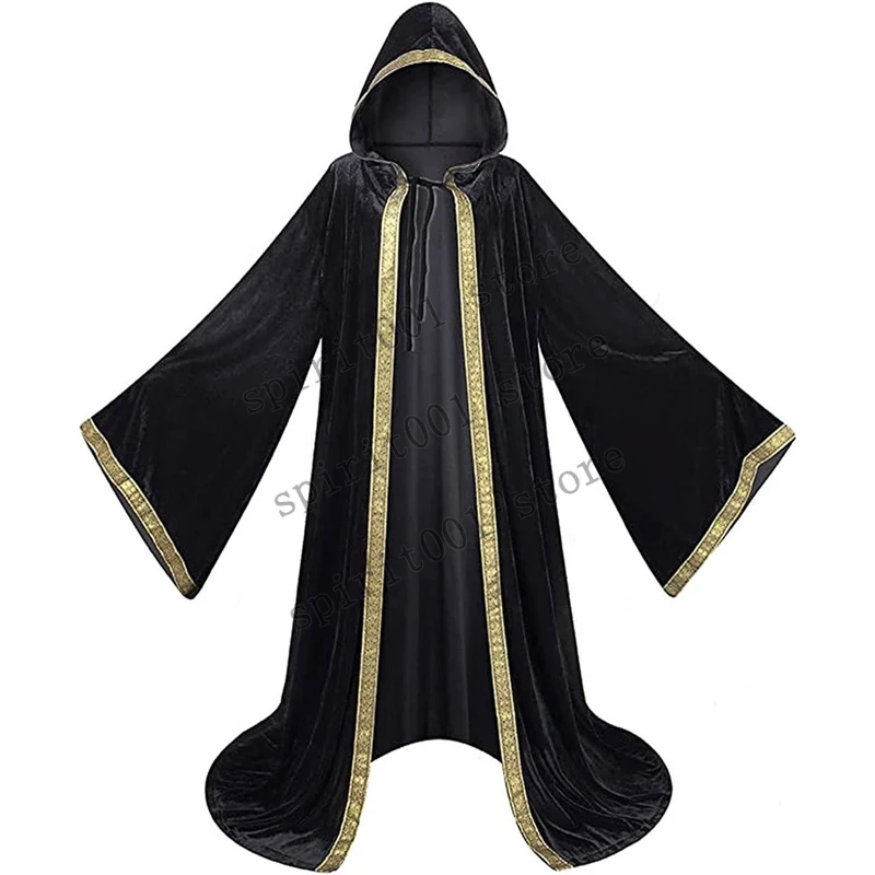 Medieval Cloak Coat Renaissance Vintage Hooded Long Cape Poncho Priest Wizard Robe Halloween Stage Show Costume