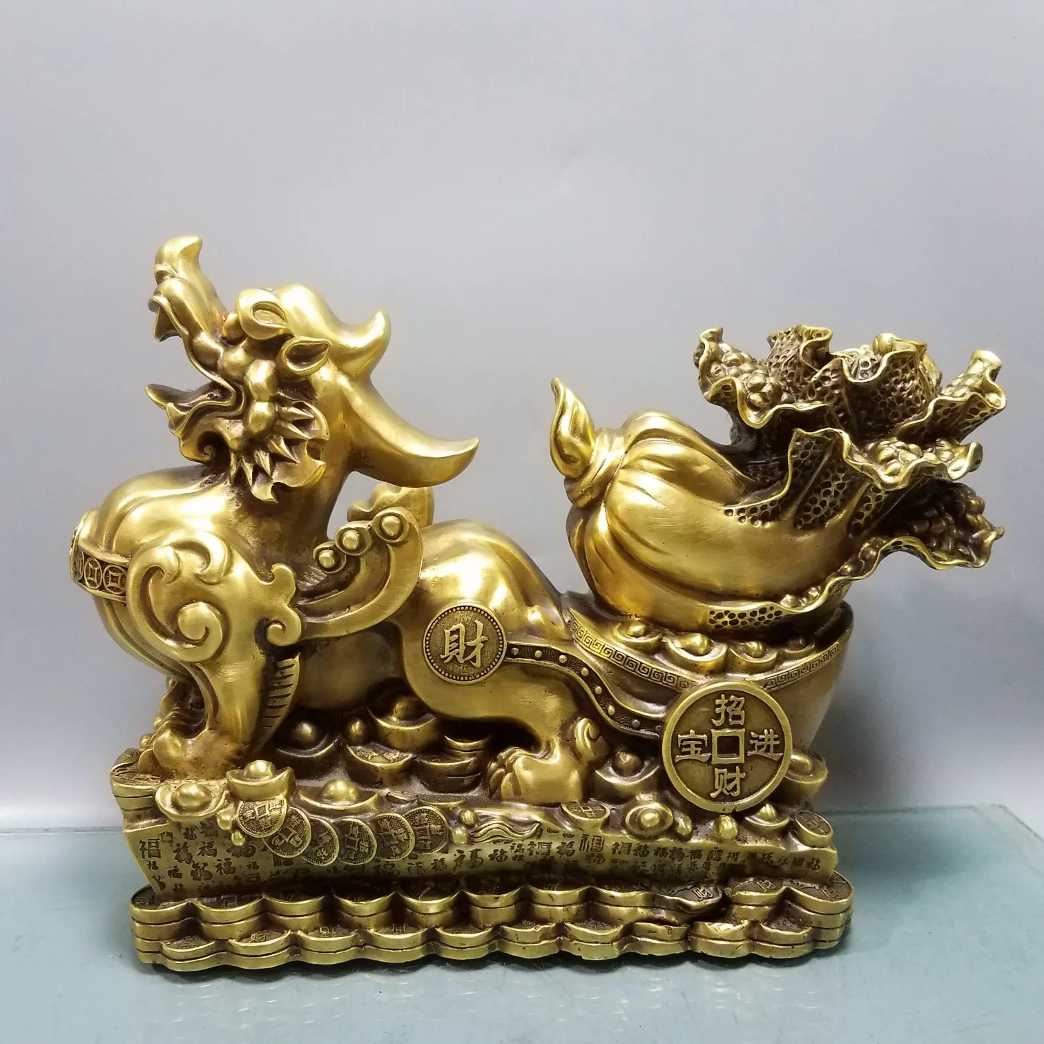 37cm large home company business Shop ZHAO CAI Talisman Money Drawing good luck dragon PI XIU COPPER Sculpture ART statue