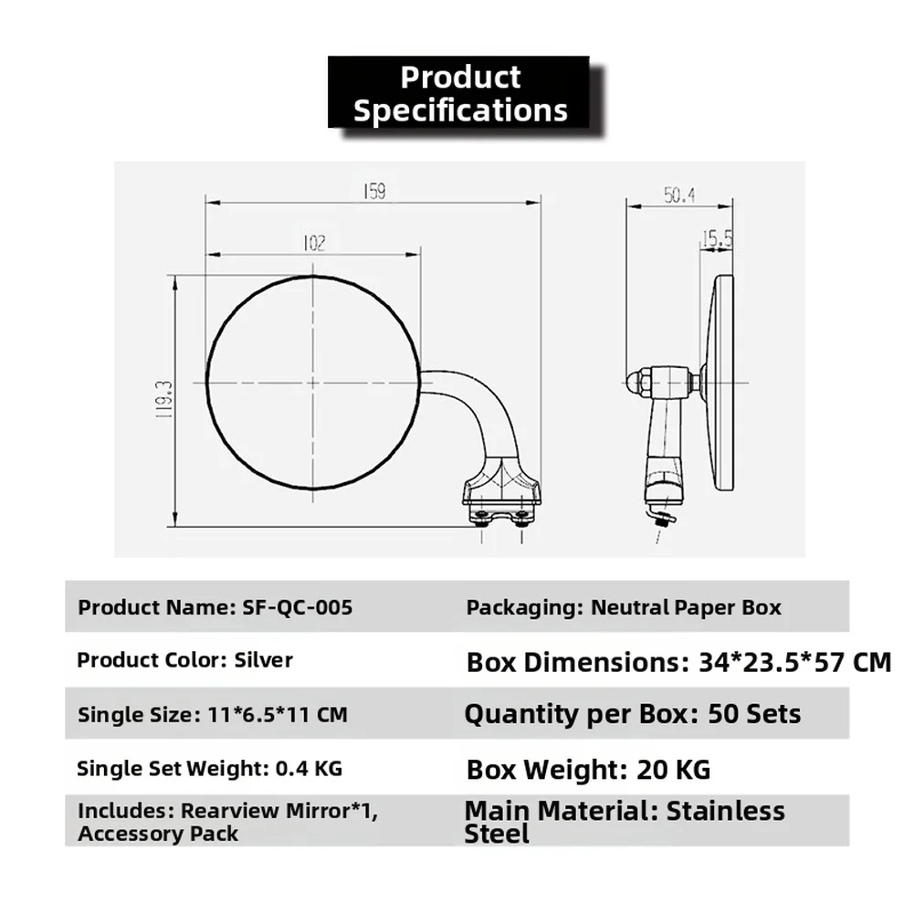 Rétroviseur latéral rond argenté pour voiture classique Vintage, en acier inoxydable, rétro, avant et arrière, pièces extérieures