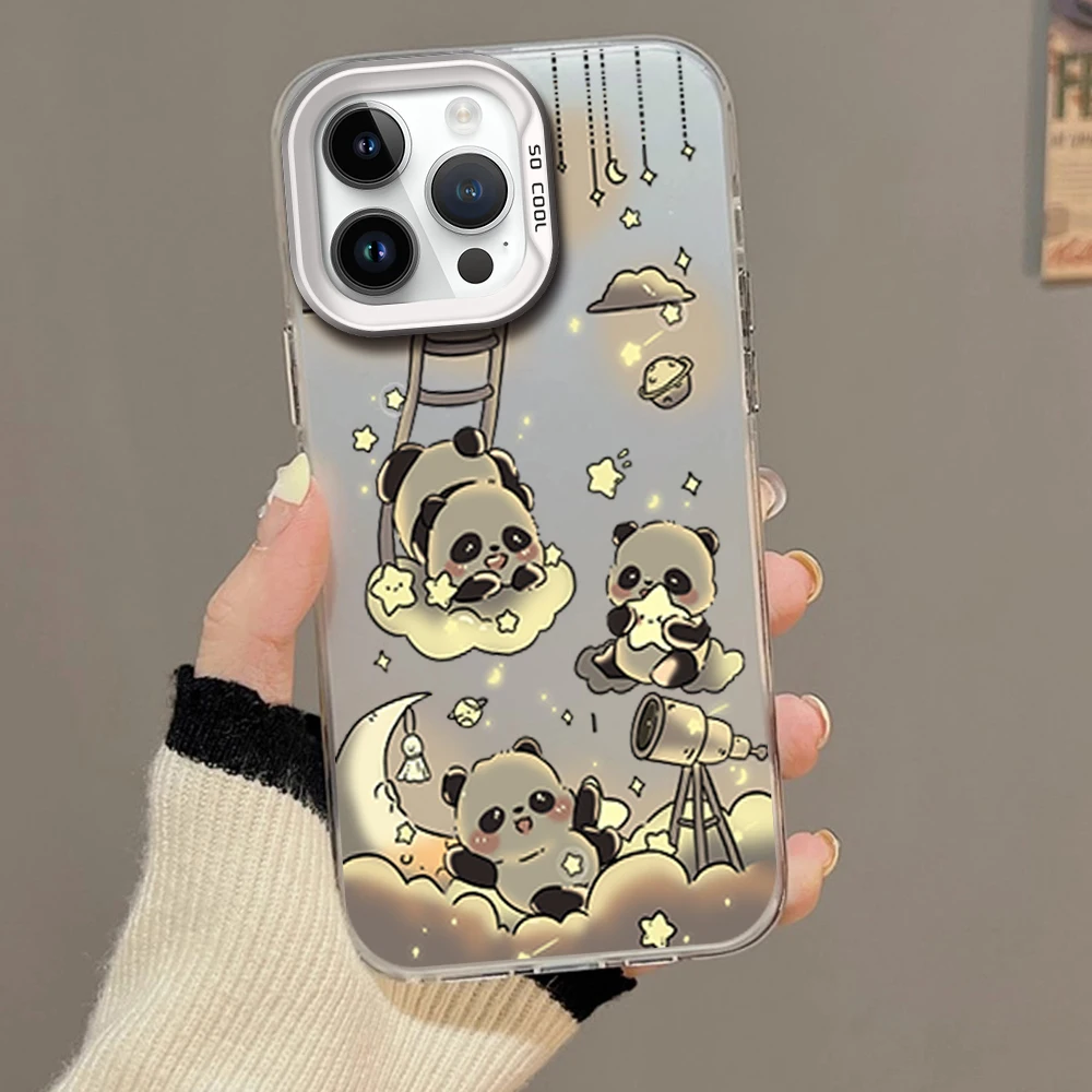 Panda cartoon sitting cloud Phone Case For iPhone 11 12 13 14 15 16 Pro Max Plus Magesafe Magnetic Transparent Charge Soft Shell