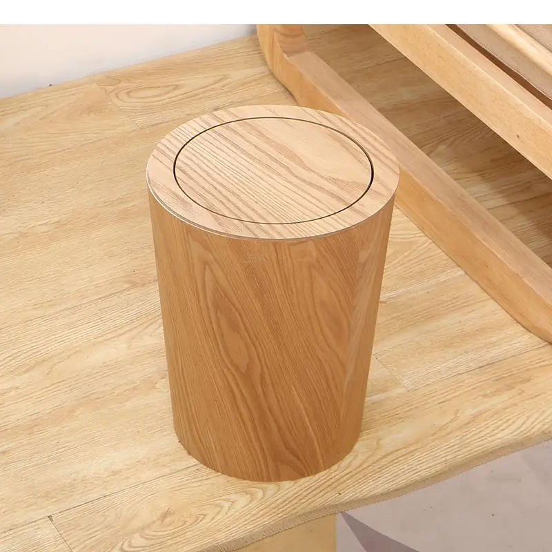 

Swing Cover Wooden Trash Can Garbage Bin Wastebasket Round Shape Garbage Can Waste Bins Home Storage Bucket Kitchen Trash Bin