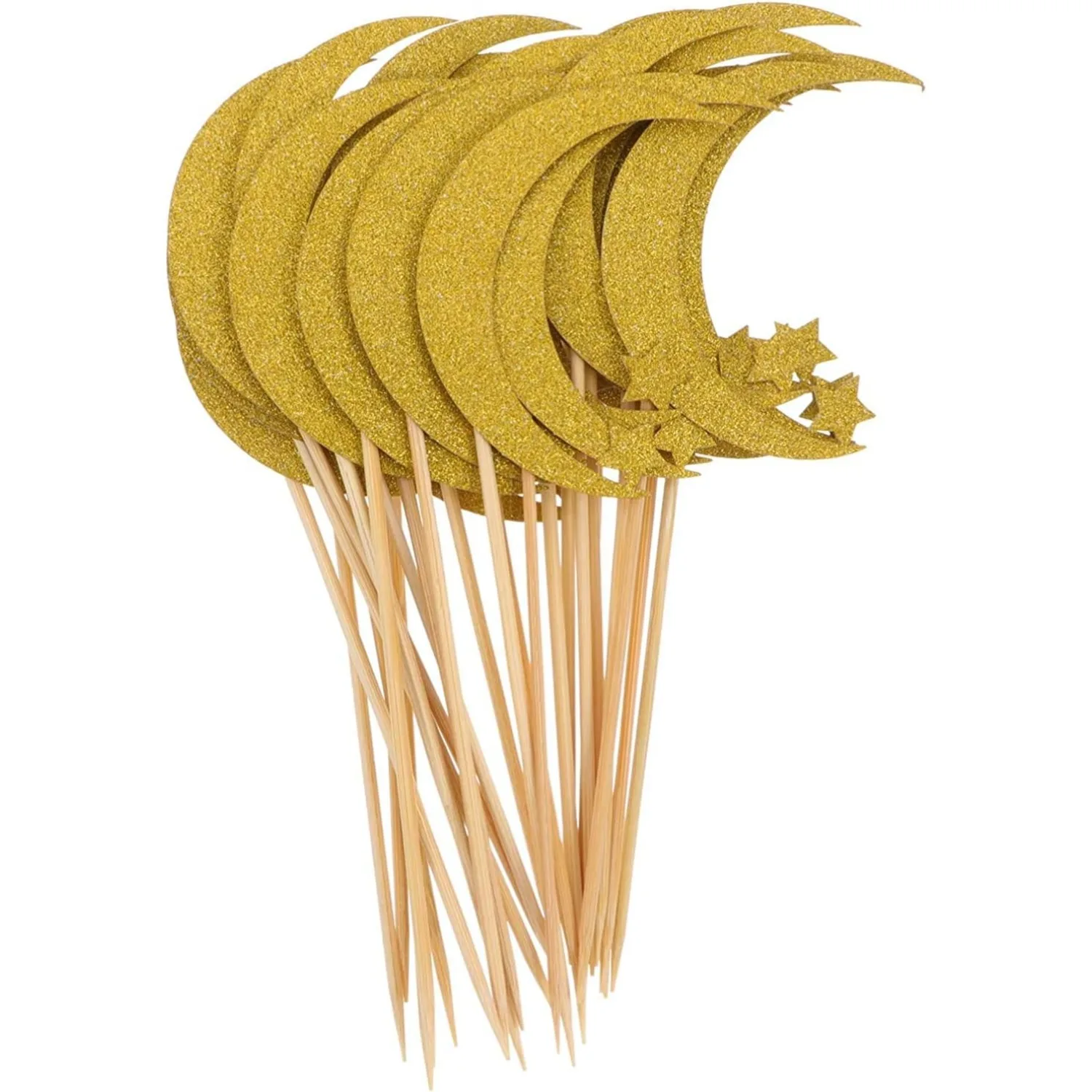 30 Stück Mond Stern Kuchen Topper Eid Mubarak Cupcake Topper Kuchen Pick für Mubarak Ramadan Party Supplies – Golden