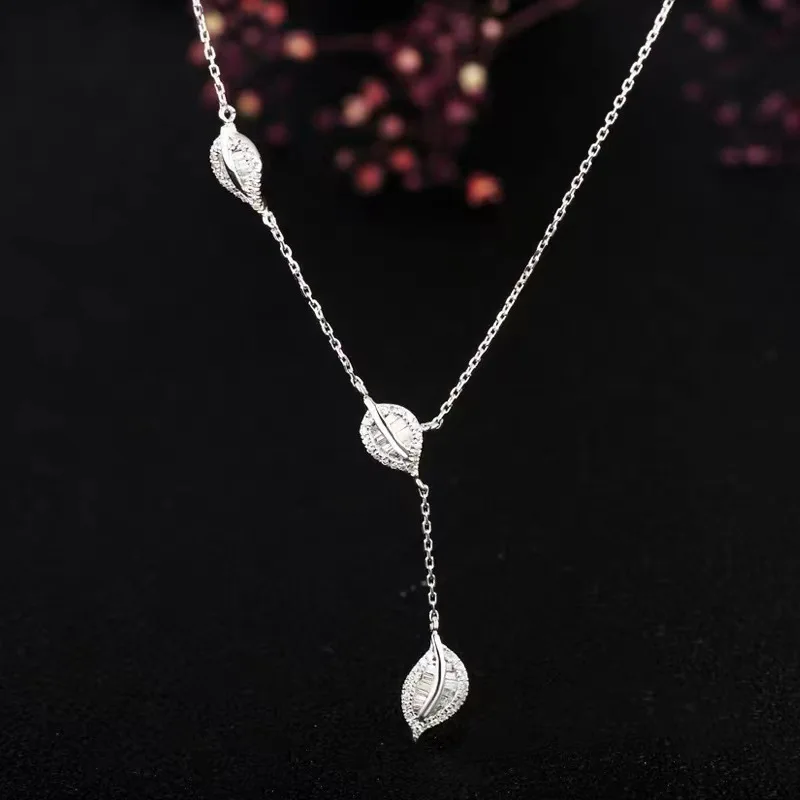 

Luxury Three Leaf Sterling Silver Pendant Necklaces for Women Long Choker Necklace 2022 Fashion Antiallergic Jewelry Party Gift