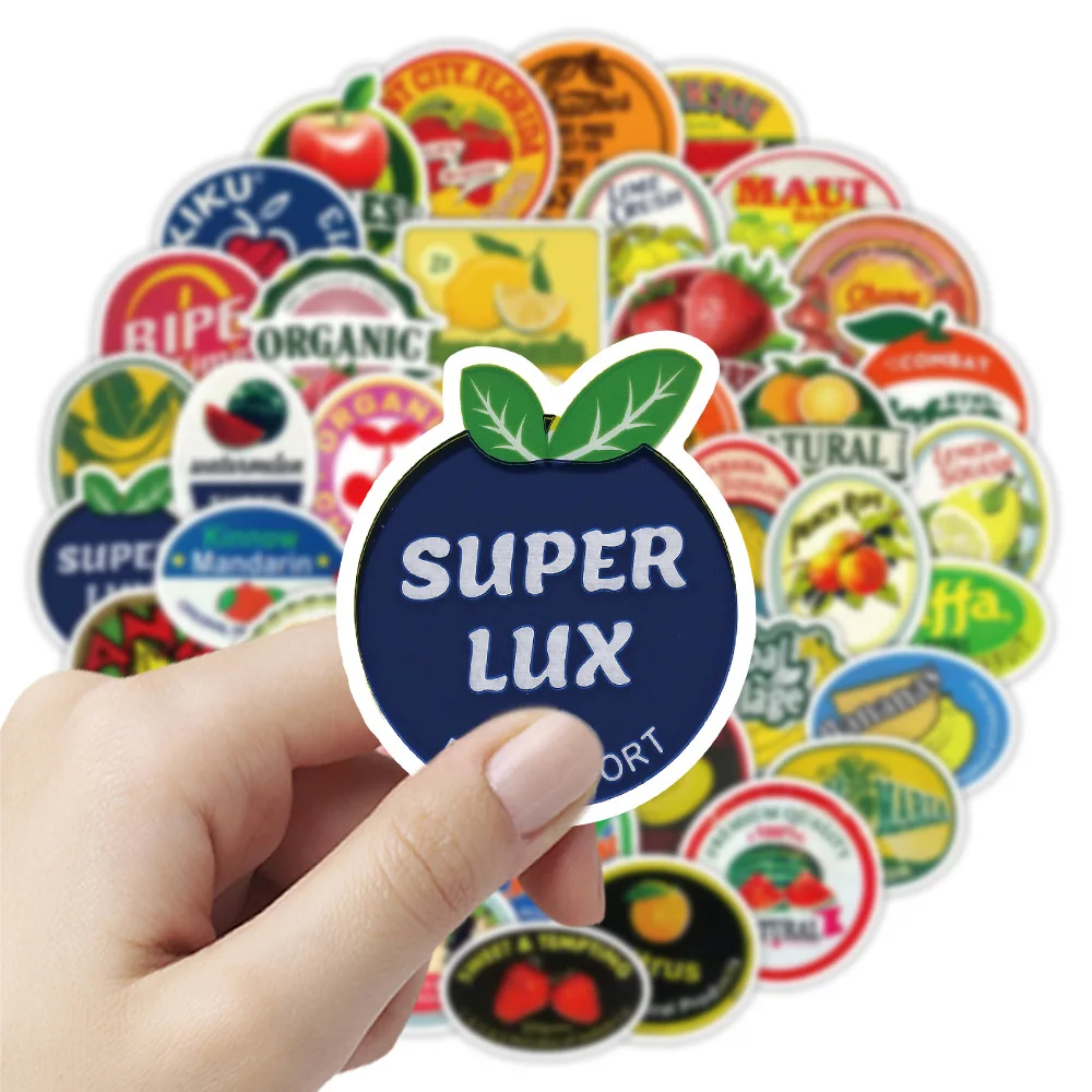 สติกเกอร์กันน้ำลายการ์ตูนผลไม้และตัวอักษรสีสันสดใส 50/100 ชิ้น สำหรับโทรศัพท์ รถยนต์ สเก็ตบอร์ด หมวกกันน็อค กล่องเครื่องเขียน ที่ใส่ปากกา