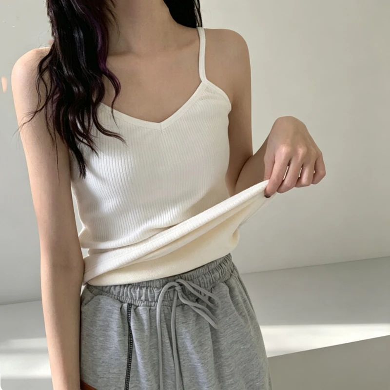 Women's Winter Soft Thermal Underwear Sexy Elasticity Sleeveless Top Solid Warm Casual Thin Velvet Slim T-shirt Basic Tank Tops