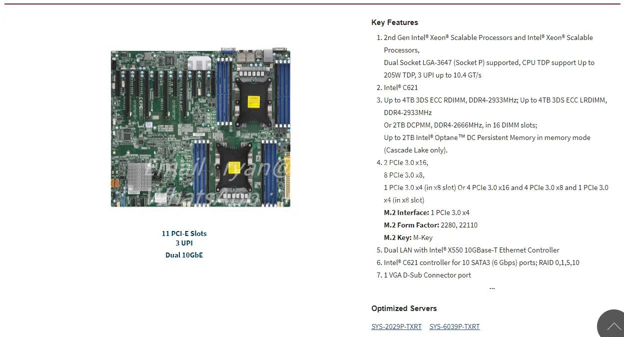 X11DPX-T for Supermicro 11 PCI-E Slots ,3 UPI ,Dual 10GbE Motherboard, Xeon Scalable Processor