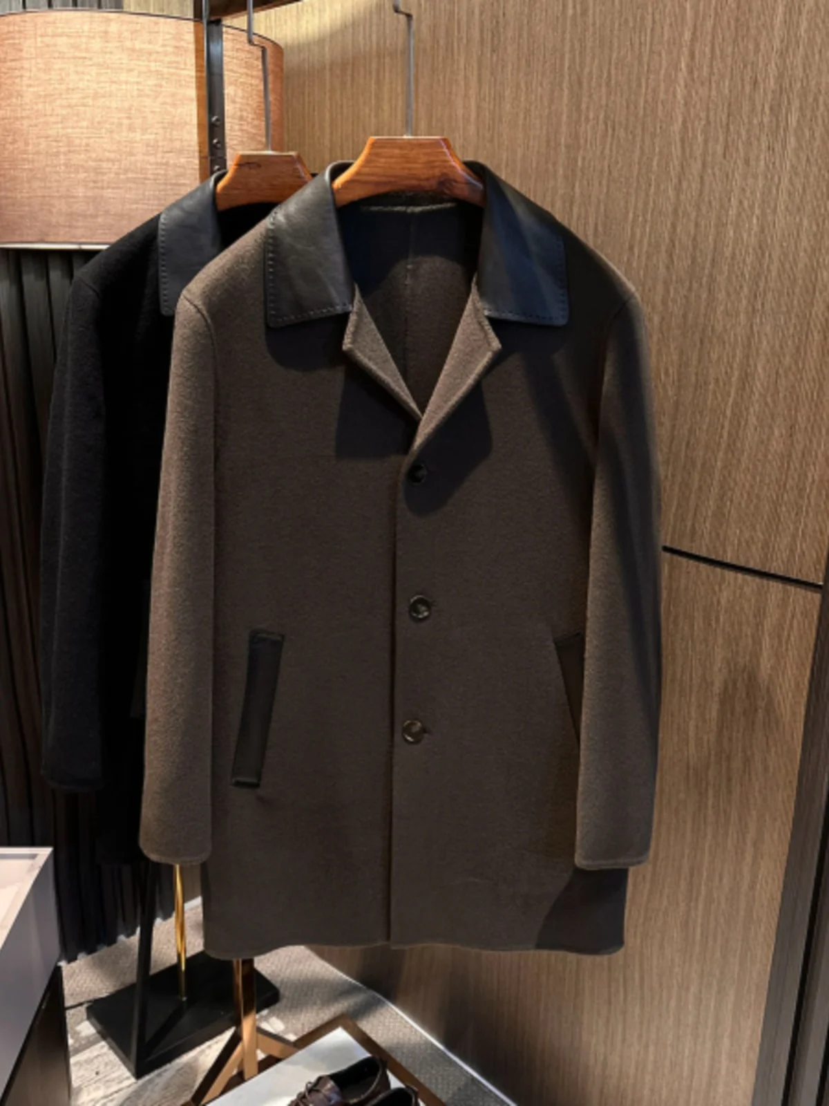 

Высококачественное мужское двустороннее шерстяное пальто из овчины из 00% шерсти Busin средней длины с лацканами, теплое морозостойкое зимнее пальто...