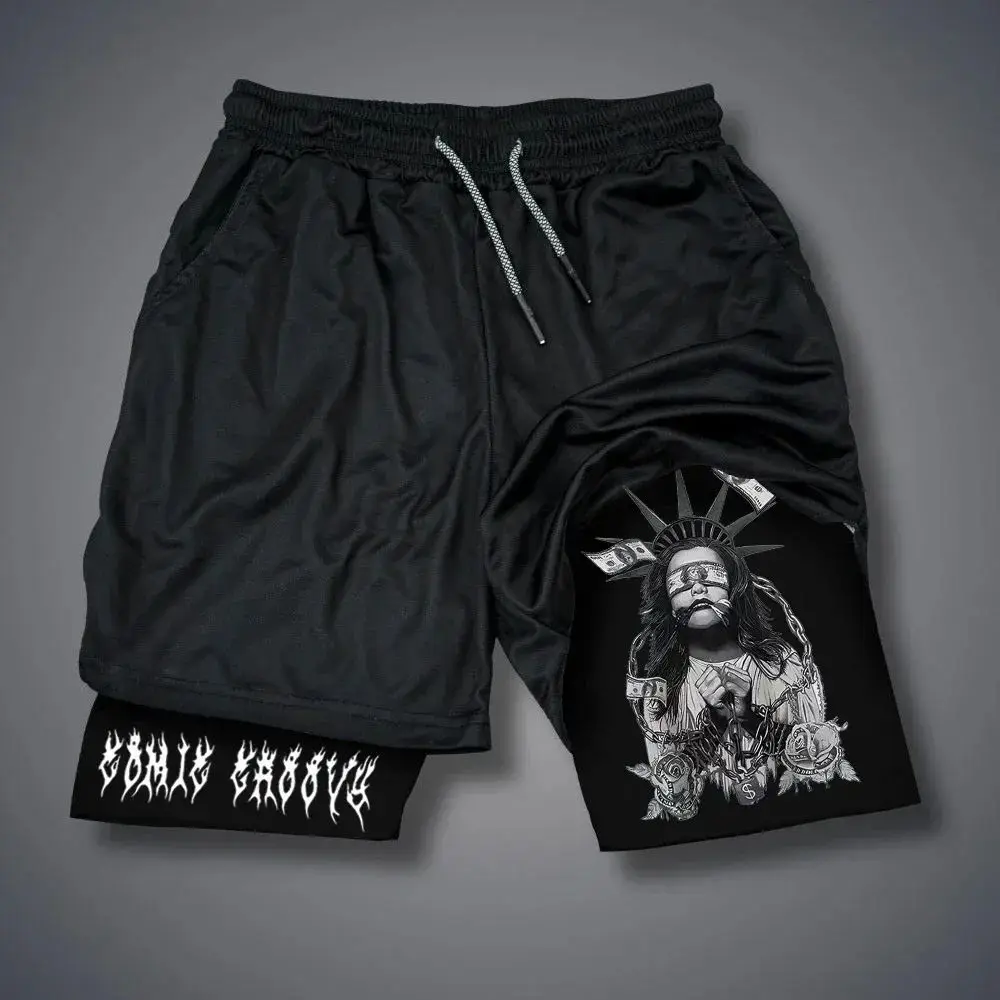 

Men 2 in 1 Sports Shorts Gothic Pattern Short Pants Fitness Running Pant Sportswear Casual Shorts Summer Drawstring Jogging Pant