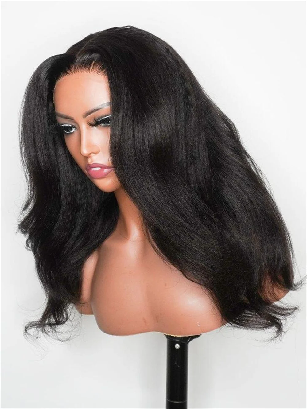 

Long Kinky Straight Wave Glueless Natural Black Yaki 26inch 13x4Lace Front Wig For Women With BabyHair Preplucked Glueless Daily