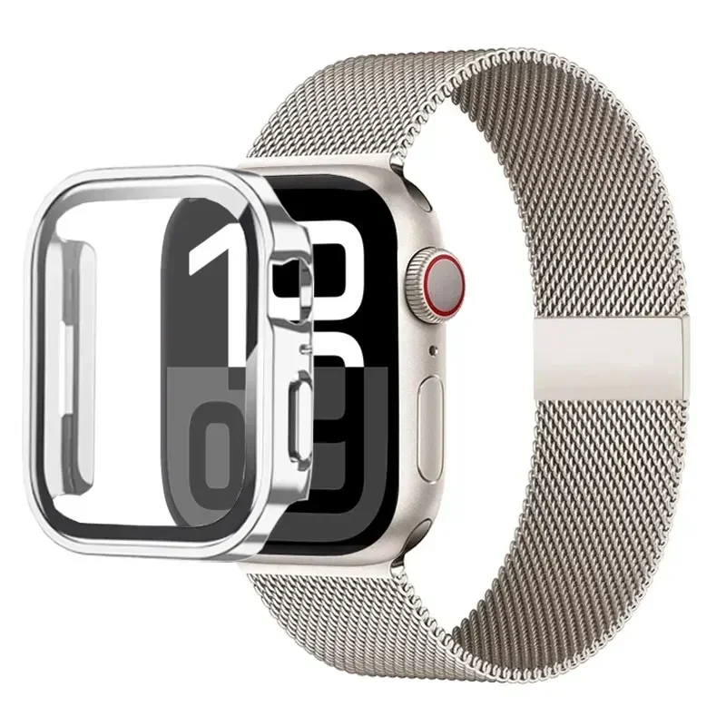 Milanese Loop Strap für Apple Watch Ultra 49 mm Band 44 mm 40 mm 41 45 mm Gold Silber Leopardenarmband + Hülle iWatch 9 8 7 6 5 4 3 SE – Detail 18