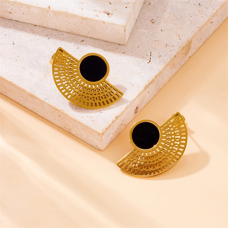 DIEYURO 316L Stainless Steel Vintage Scalloped Stud Earrings For Women Girl Fashion New Ear Jewelry Lady Gift Party сережки
