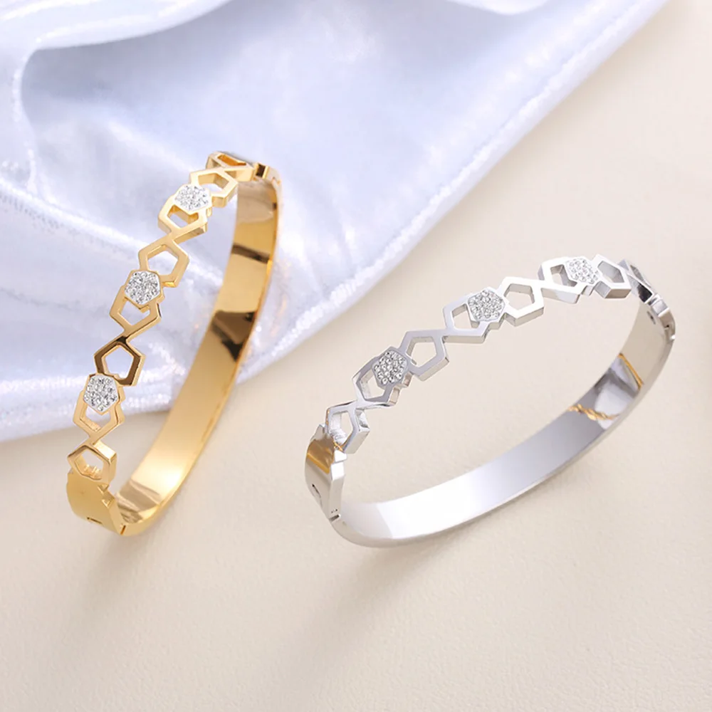 Honeycomb format, diamond-set, women's bracelet, stainless steel 18k gold-plated, non-fading, suitable for jewelry gifts