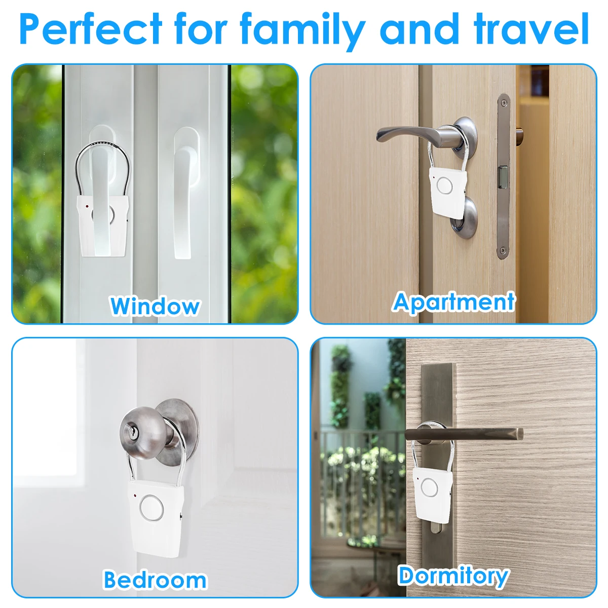 Door Handle Alarm 110dB Door Security Alarm with Adjustable Settings Alarm Equipment Battery Operated for Travel Hotel Security