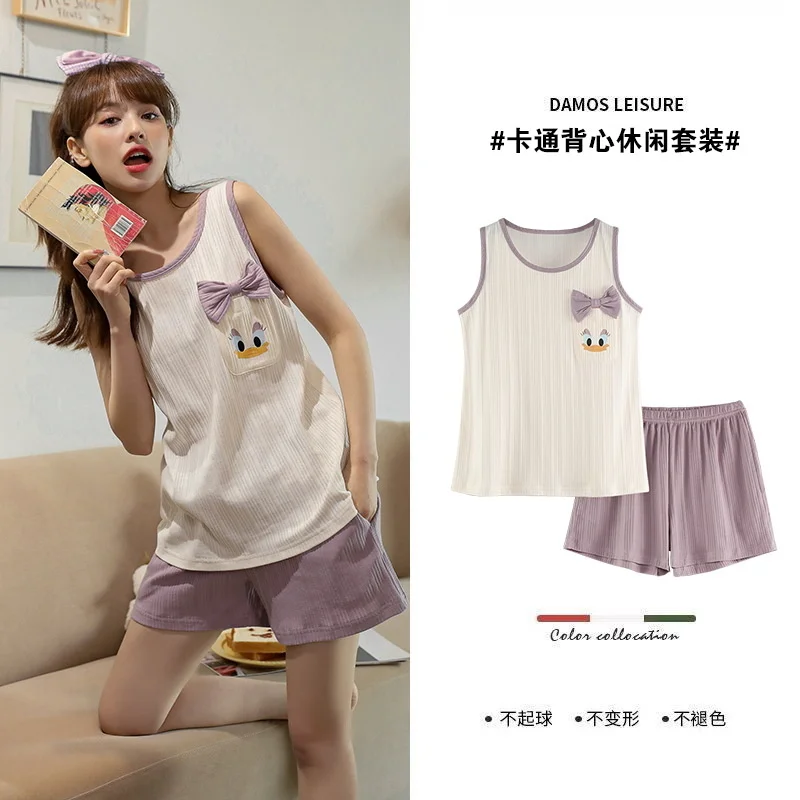 New Style Straw Women. Summary Pure Cotton  Sleeveless. Shorts. Cardboard Lovely Girl West Student Home Suit pajama sets