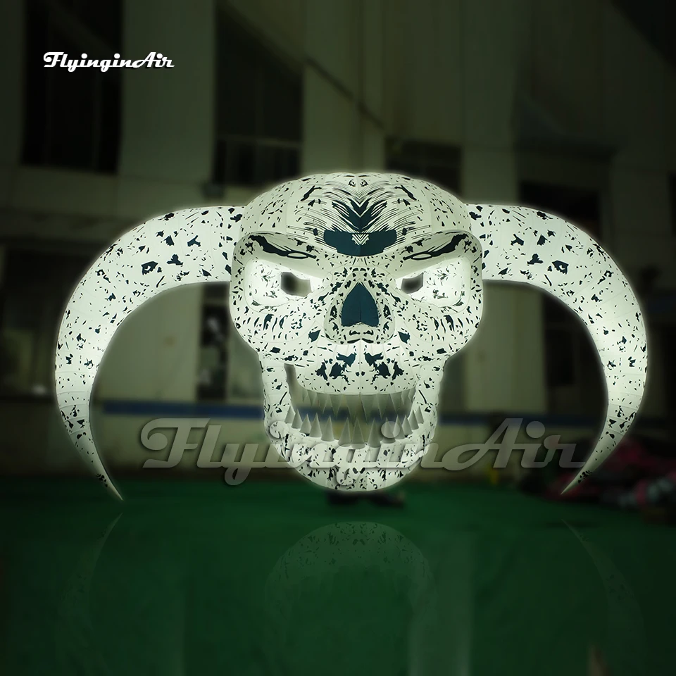 

7m Wonderful Hanging Large Inflatable Skull Model Suspended Devil Head With Horns For Carnival Stage And Club Party Decoration