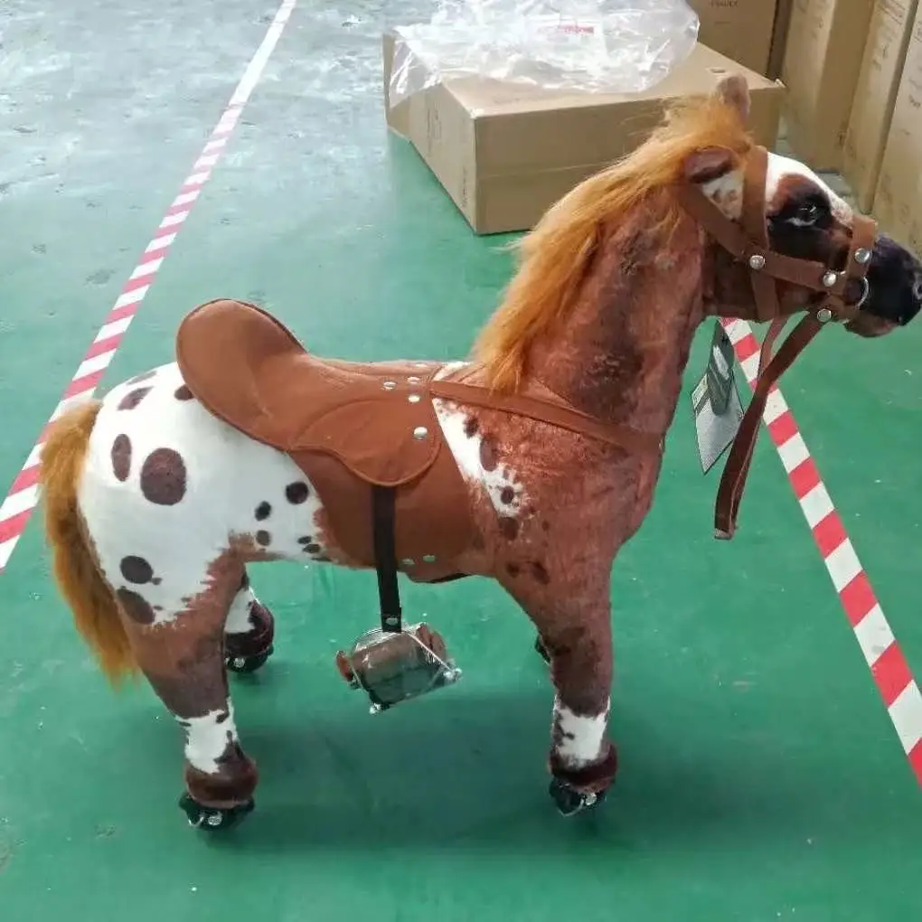 80 سنتيمتر 31 بوصة عالية ركوب على الحصان ألعاب من نسيج مخملي مع عجلات محشوة الحيوانات حصان طروادة تتحرك الحصان دمية للأطفال رياض الأطفال الدعائم #2