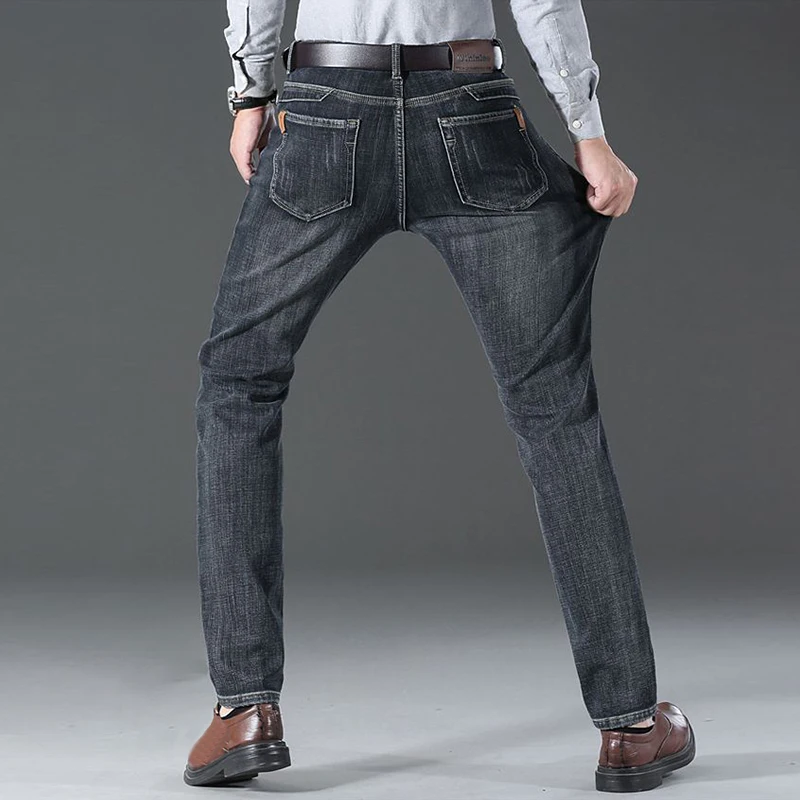 Pantalones vaqueros rectos sueltos de felpa cálidos para nieve de invierno para hombre, pantalones vaqueros gruesos con forro polar a la moda para hombre, pantalones casuales cómodos