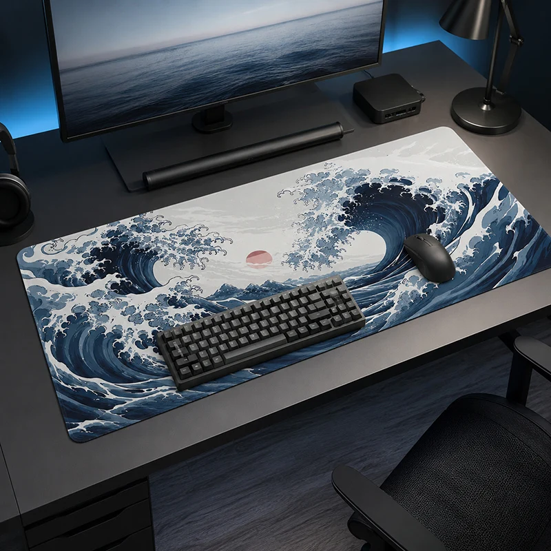 Mouse Pad Dark Blue Waves Red Sun Gaming printon demand Custom Home New Mousepad XXL MousePads Soft Gaming laptop Mice Pad