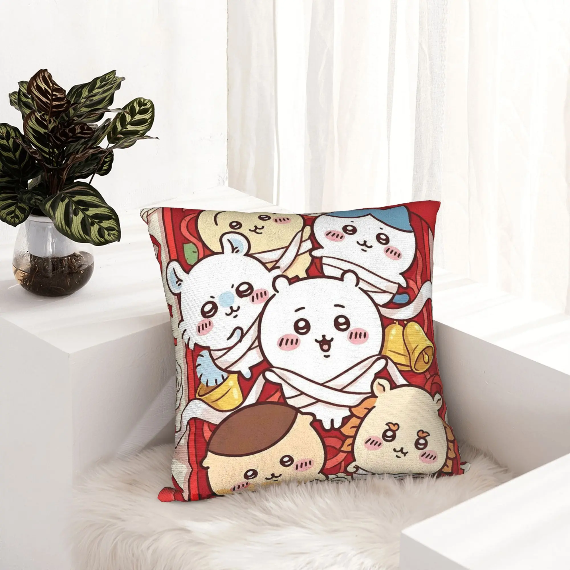 Chiikawas New Year Kawaii Pillowcase Soft Polyester Cushion Cover Decor  Throw Pillow Case Cover Home Square 45X45cm
