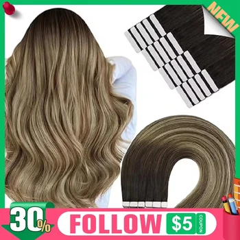 Nastro YoungSee nelle estensioni dei capelli Capelli umani Trama della pelle liscia senza cuciture Nastro per capelli umani al 100% in 12-24 pollici