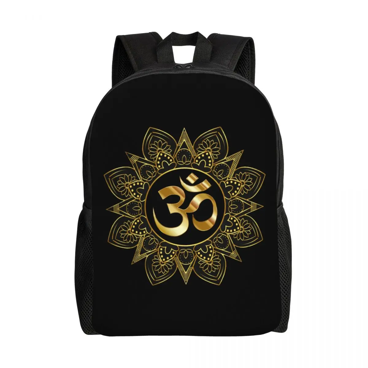 

Custom Golden OM Mandala Laptop Backpack Women Men Fashion Bookbag for School College Student Buddhism Aum Yoga Meditation Bag