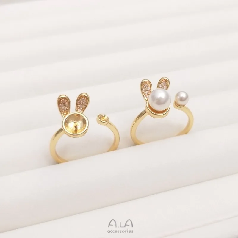 

Color 14K Gold Crystal Pearl Holder Ring With Zircon Butterfly Fishtail Ring, Premium Handmade Sticky Bead Holder.