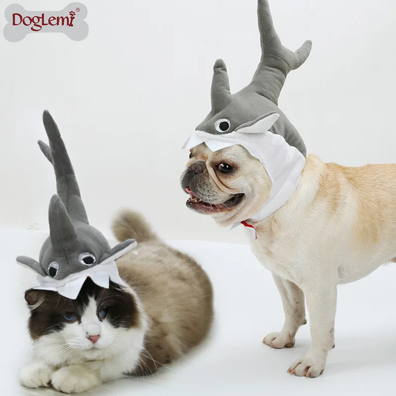 

Hallowmas Pet Costume Cosplay Shark Hat Cat Puppy Dog Cute Headwear “Be Bitten By A Shark” Hat All Saints' Day