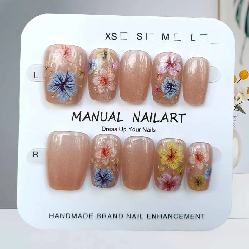 10 pièces doux Style féerique Dopamine crème fleur Nail Art presse sur les ongles amande Patch pour ongles oeil de chat tranches d'ongles faux ongles Art