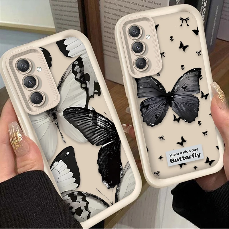 Art Black Butterfly Soft Case For Samsung Galaxy A54 A05S A05 A34 A24 A14 A53 A33 A23 A13 A52 A52S A32 A22 A12 A71 A51 A31 Cover