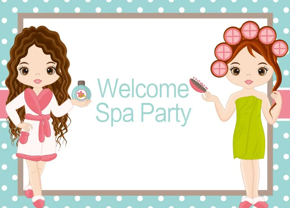 7x5FT Pink White Welcome Spa Party Pijama Girl Massaging Custom Photo Studio Backdrop Background Vinyl 220cm x 150cm