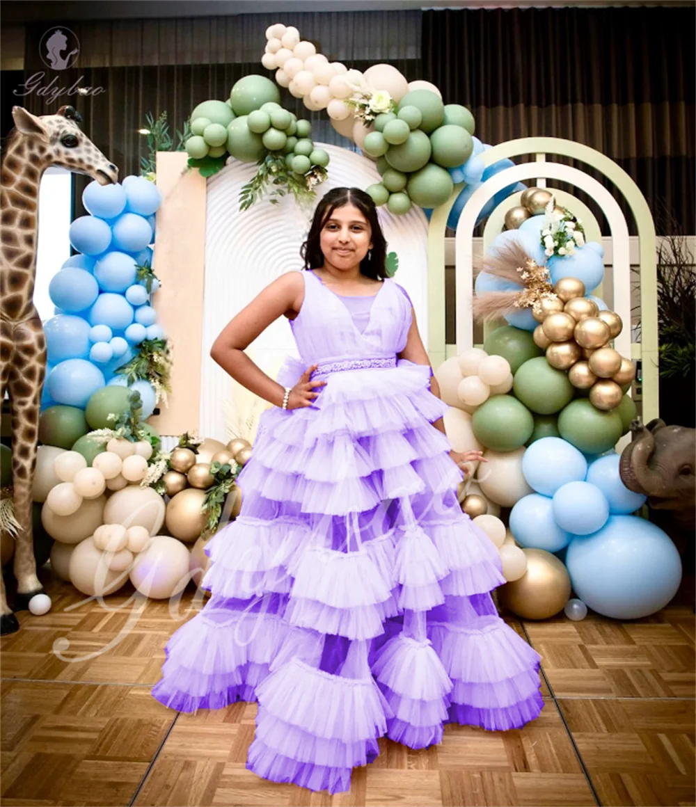 Flower Girl Dress Puffy Layered Elegant Suitable For First Communion Weddings Birthdays Formal Events Banquets Performances